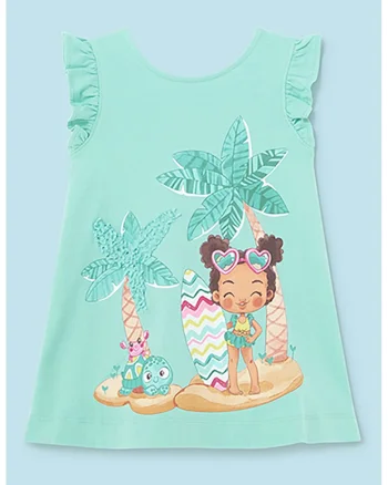 Rochie fara maneci cu imprimeu grafic, Verde menta