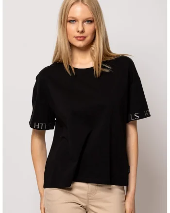 Tricou cu model uni si decolteu la baza gatului Morell, Negru