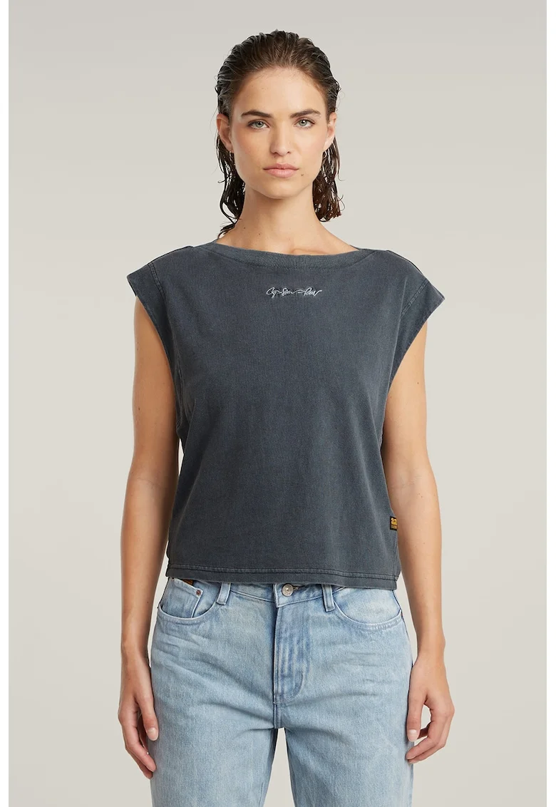 Tricou din bumbac organic cu detaliu logo, Albastru prafuit