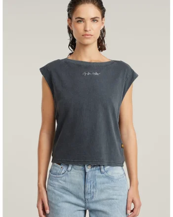 Tricou din bumbac organic cu detaliu logo, Albastru prafuit