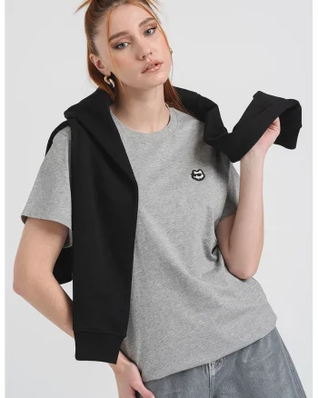 Tricou de bumbac cu decolteu la baza gatului, Gri deschis melange