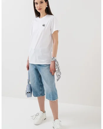 Tricou de bumbac cu decolteu la baza gatului, Alb