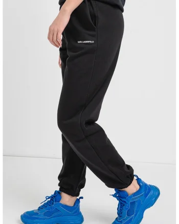 Pantaloni de trening din amestec de bumbac organic cu talie inalta, Negru