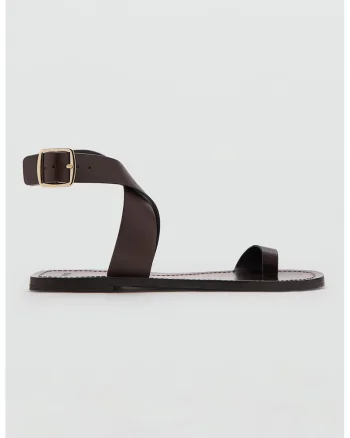 Sandale flatform din piele, Maro cognac