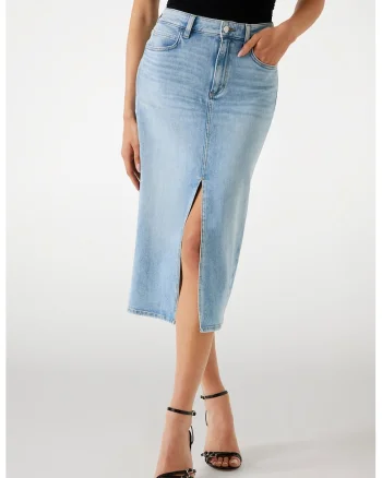 Fusta cambrata din denim, Albastru deschis