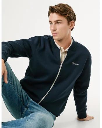 Bluza de trening de bumbac, cu fermoar, Bleumarin
