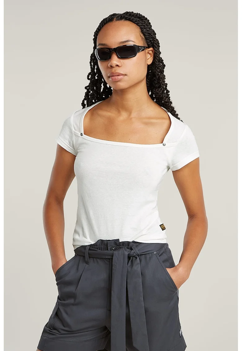 Tricou din bumbac organic cu decolteu patrat, Alb murdar