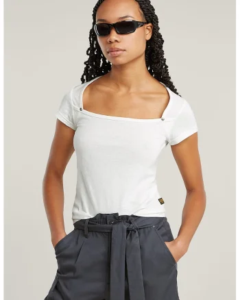 Tricou din bumbac organic cu decolteu patrat, Alb murdar