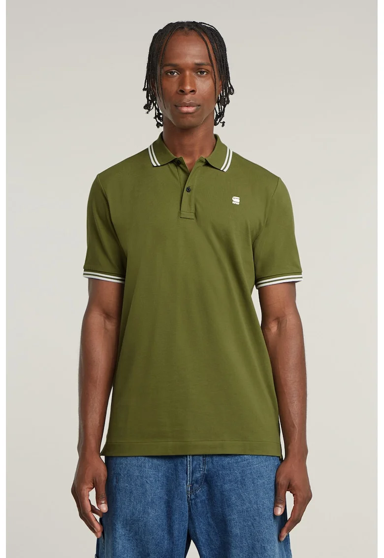 Tricou polo slim fit Dunda, Verde masliniu/Alb optic