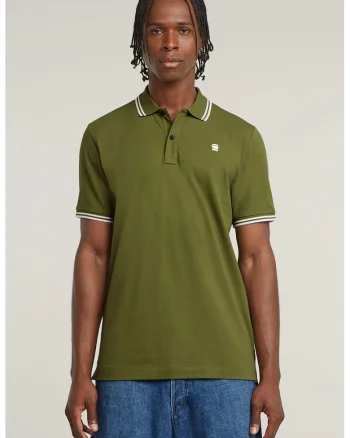 Tricou polo slim fit Dunda, Verde masliniu/Alb optic