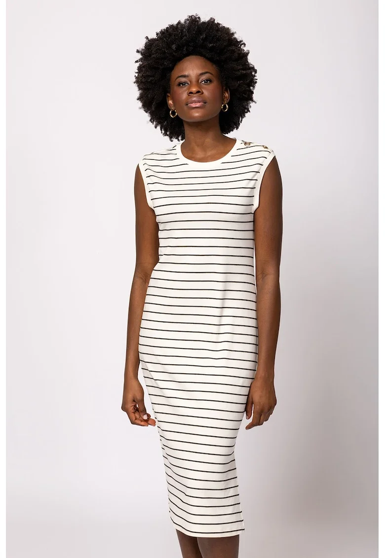Rochie midi din amestec de modal cu model in dungi Vivero, Alb fildes/Negru