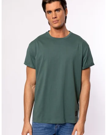Tricou de bumbac cu decolteu la baza gatului Meren, Verde feriga