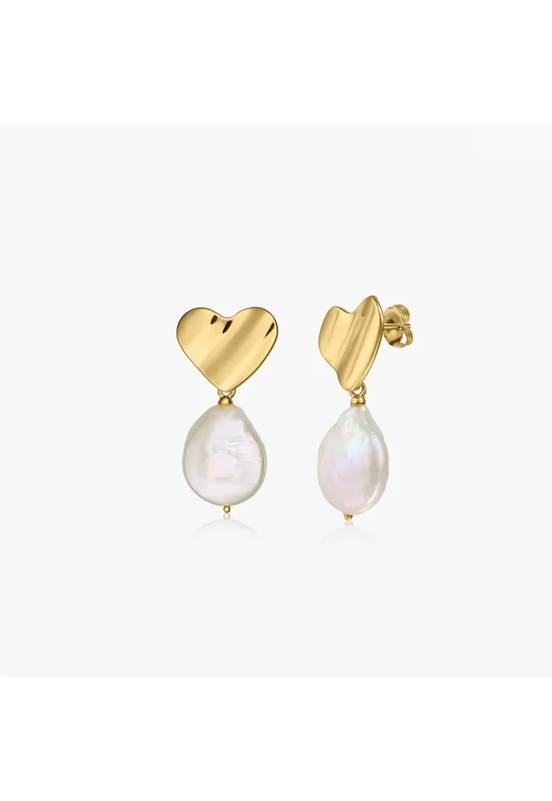 Cercei din argint Heart of Gold - Perle Naturale