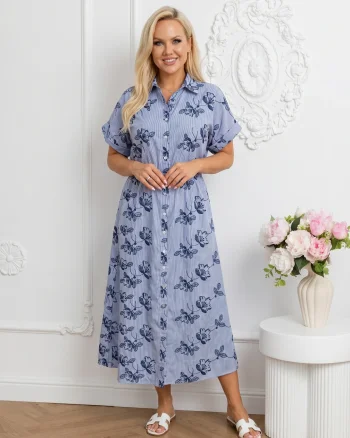 Rochie albastra din vascoza cu b...