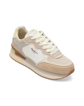 Pantofi sport PEPE JEANS bej, LS60041, din material textil si piele naturala