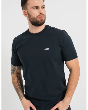 Tricou cu logo discret si decolteu la baza gatului, Bleumarin
