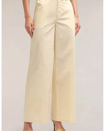 Pantaloni ampli cu talie inalta, Crem