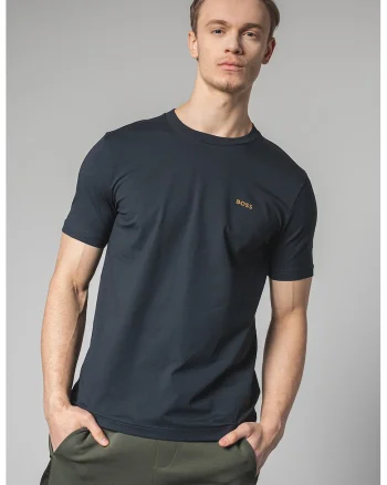 Tricou cu logo discret si decolteu la baza gatului, Albastru ultramarin