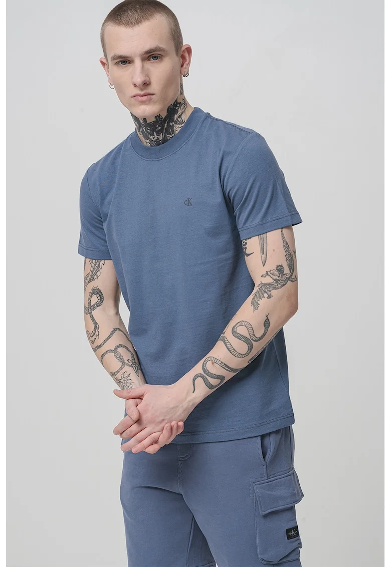 Tricou de bumbac cu decolteu la baza gatului