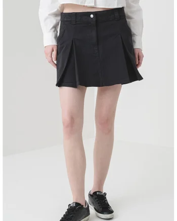 Fusta mini din denim cu model plisat
