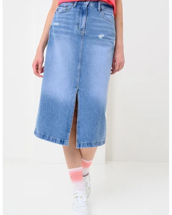 Fusta din amestec de lyocell si denim cu slit frontal Claire