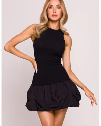 Rochie mini cu fusta creponata,, Negru