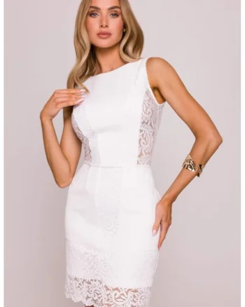 Rochie tip creion cu insertii din dantela,, Ecru