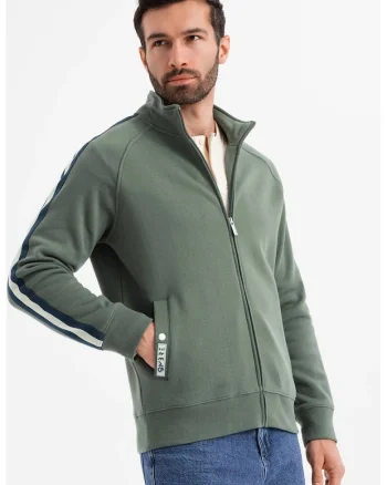 Bluza de trening cu fermoar si buzunare laterale, Verde masliniu