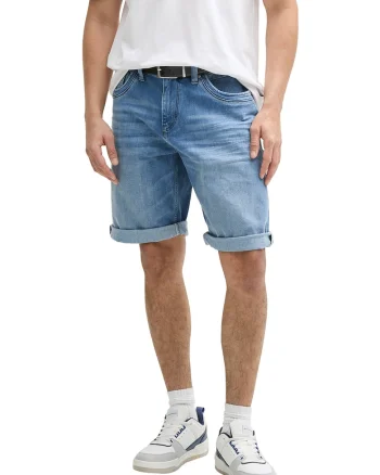 Bermude din denim cu terminatii plisate, Albastru