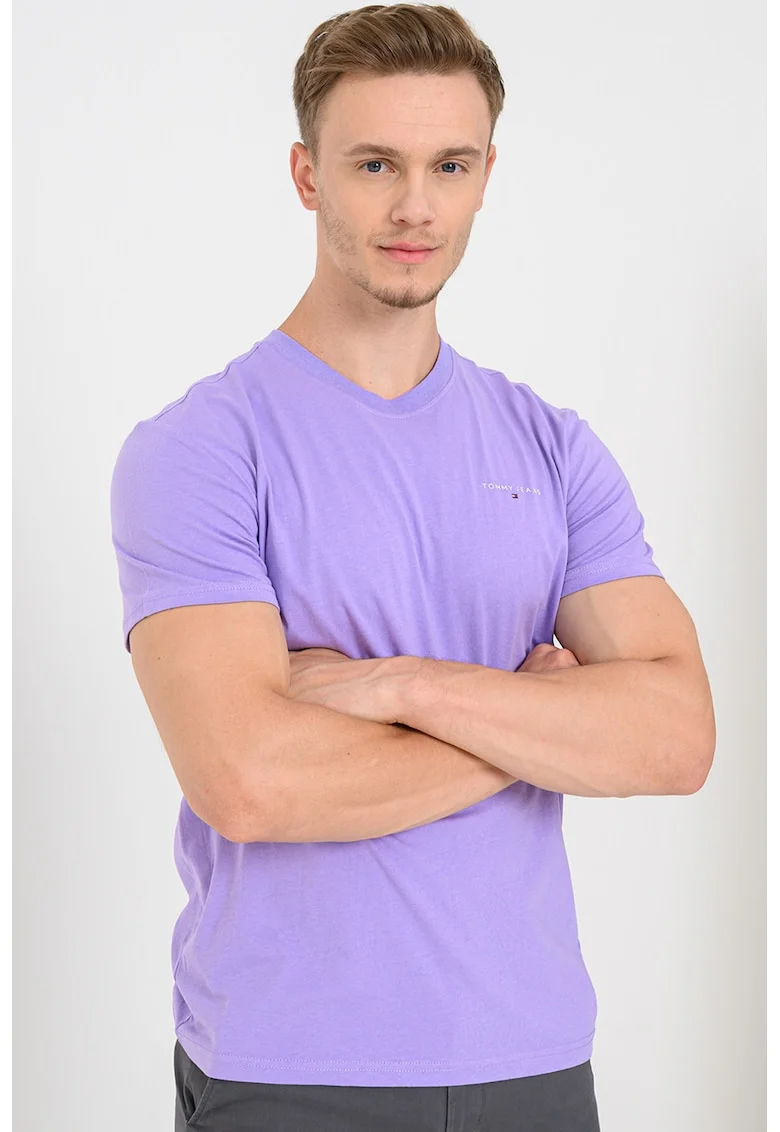 Tricou slim fit cu logo, Lila