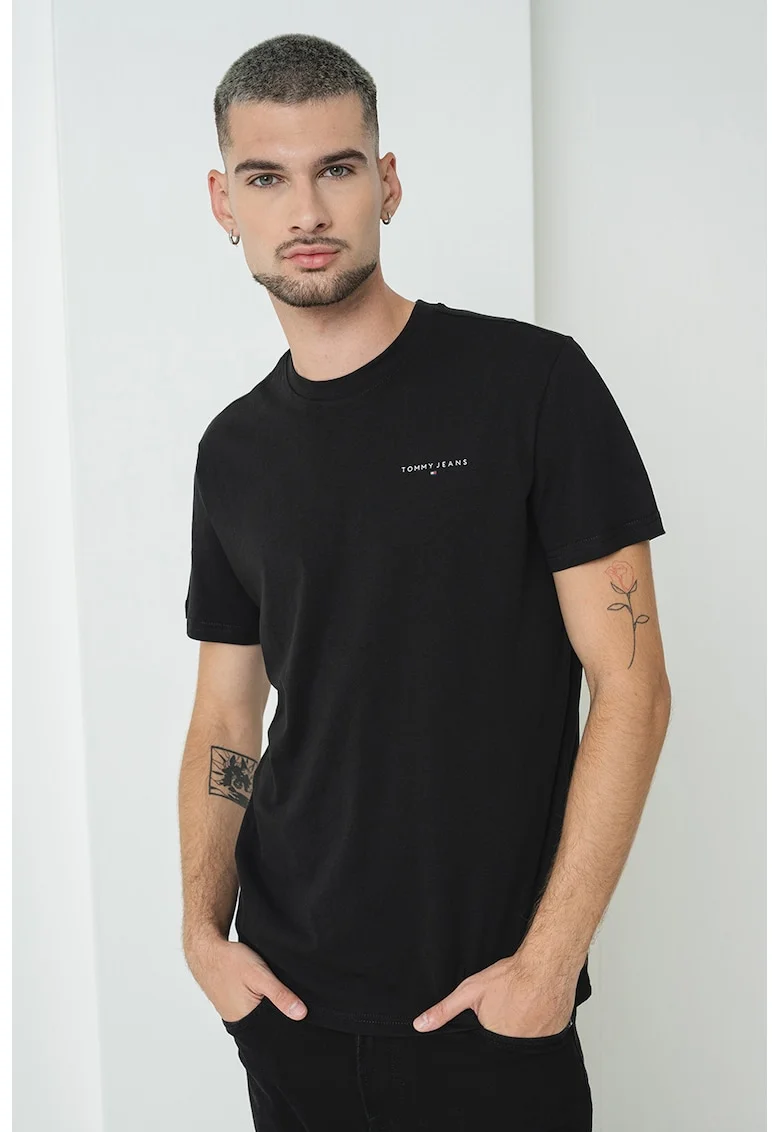 Tricou slim fit cu logo, Negru