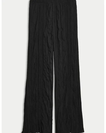 Pantaloni texturati cu croiala ampla, Negru