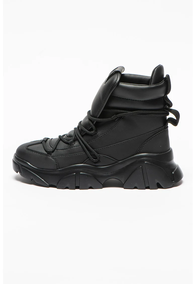 Pantofi sport inalti unisex masivi de piele ecologica, Negru