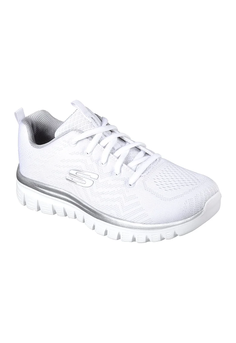 Pantofi sport din plasa tricotata Graceful Get Connected, Alb/Argintiu