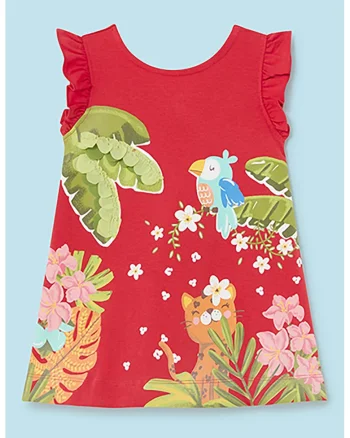 Rochie fara maneci cu imprimeu grafic, Rosu/Verde/Portocaliu