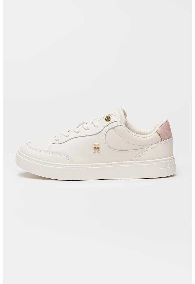 Pantofi sport low-cut din piele, Alb murdar/Roz prafuit