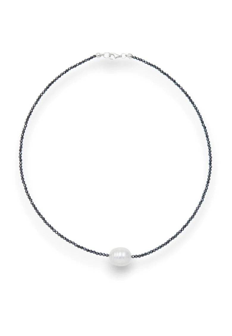 Colier  hematite si perla alba, argint 925