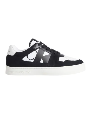 Pantofi sport de piele si piele intoarsa, Negru/Alb optic