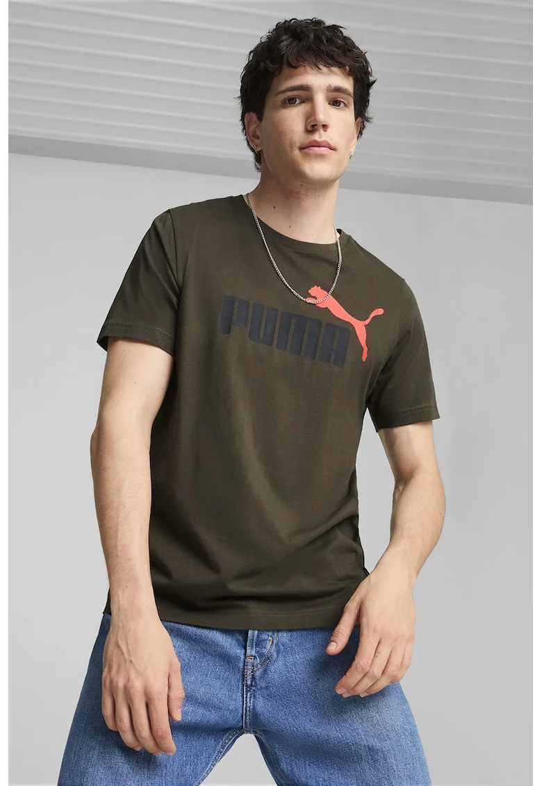 Tricou de bumbac cu imprimeu logo Essentials+2, Verde padure