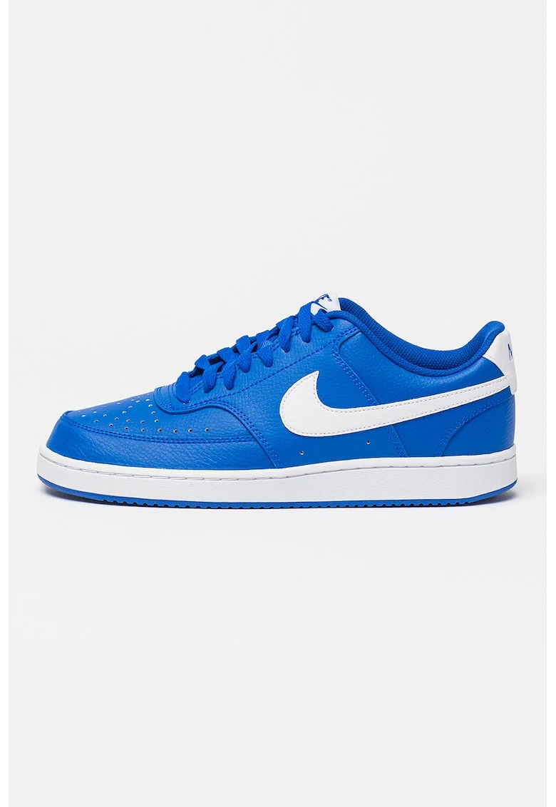 Pantofi sport low-cut de piele ecologica Court Vision, Alb/Albastru royal