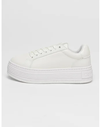 Pantofi sport low-cut din piele cu platforma, Alb