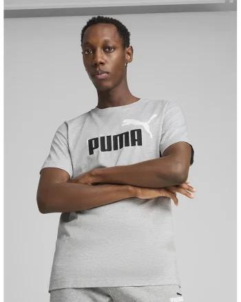 Tricou cu decolteu la baza gatului si imprimeu logo Essentials 2, Alb/Negru/Gri melange
