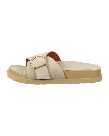 Papuci din piele intoarsa cu talpa flatform Mardale, Bej
