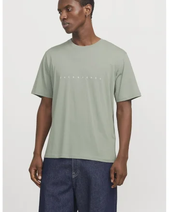 Tricou cu decolteu la baza gatului si imprimeu logo, Verde deschis