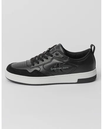 Pantofi sport de piele cu garnituri de piele intoarsa, Negru/Alb optic
