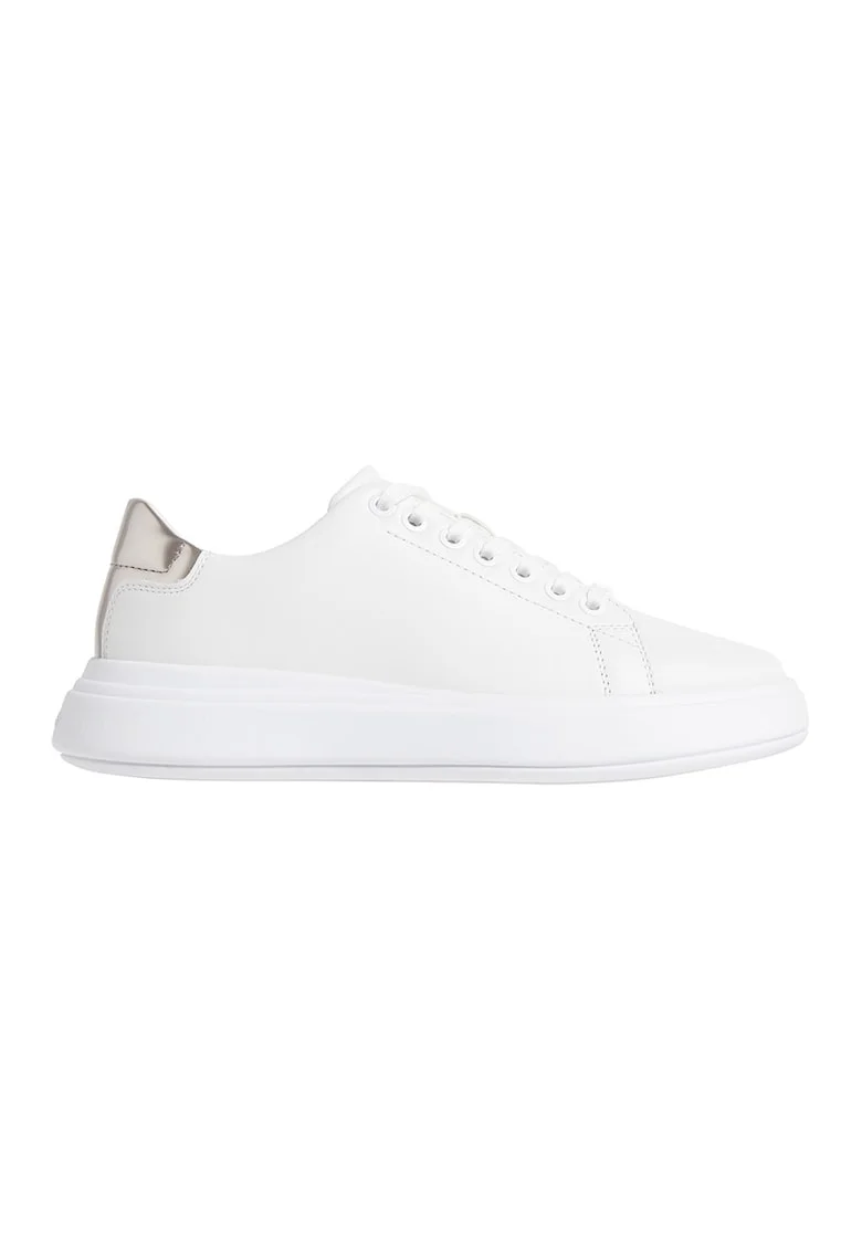 Pantofi sport de piele, Alb/Argintiu