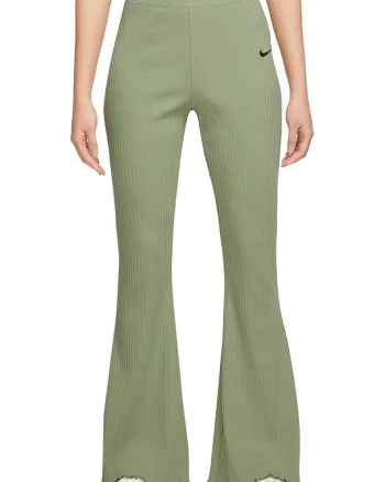 Pantaloni evazati cu aspect striat, Verde feriga