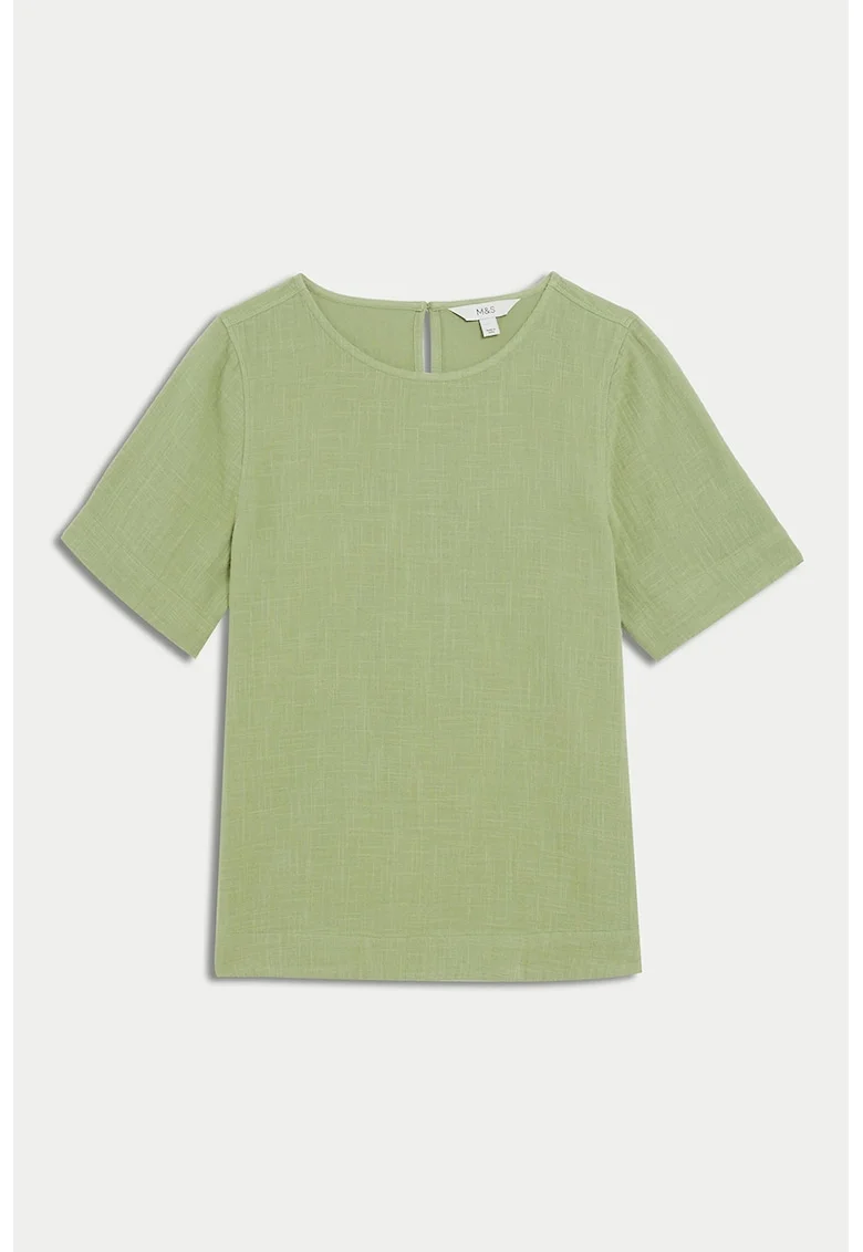 Tricou de bumbac cu decolteu rotund, Verde fistic