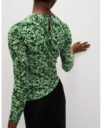Bluza asimetrica cu snur, Verde/Alb murdar