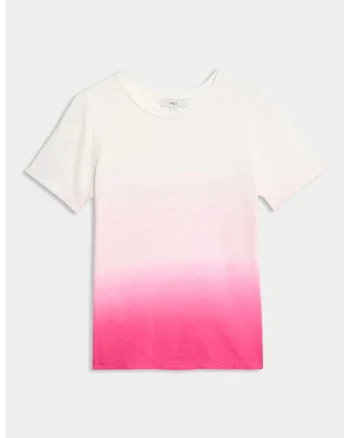 Tricou cu decolteu rotund, Alb/Roz deschis
